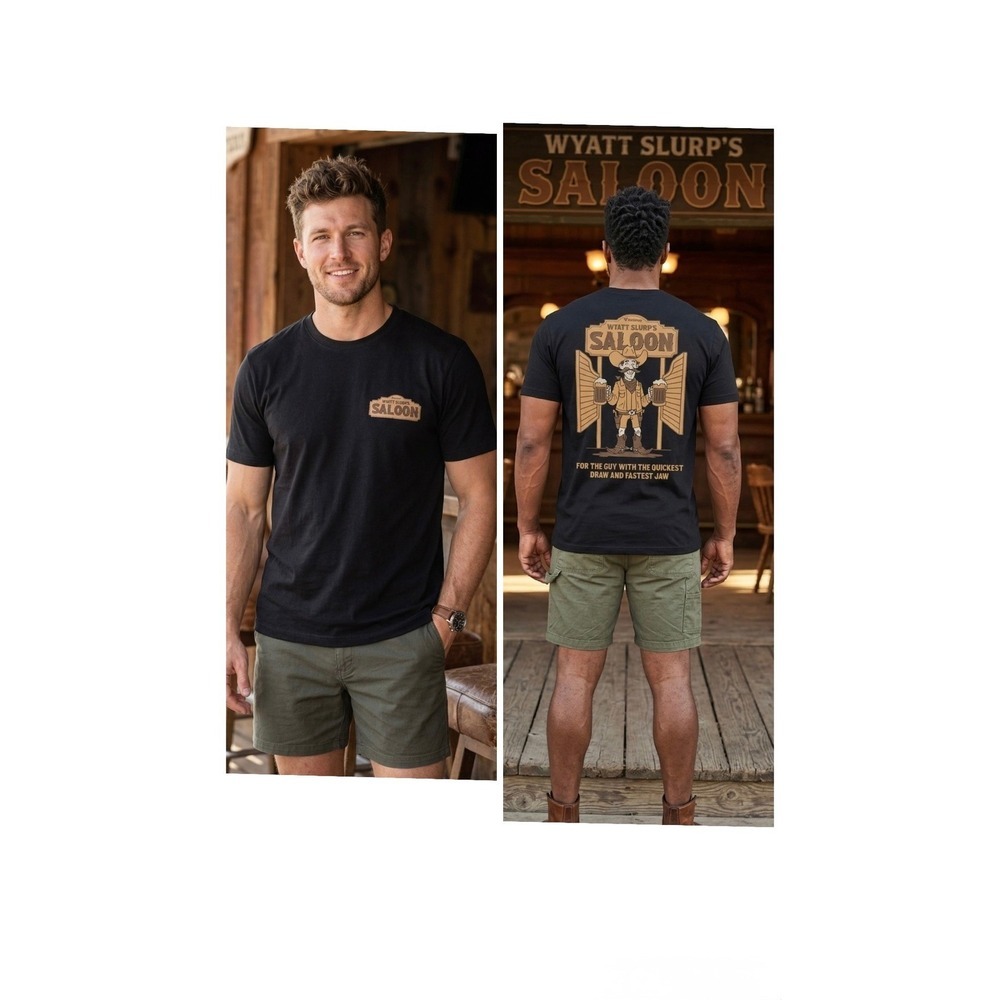Birddogs Wyatt Slurps Saloon Graphic T-Shirt Mens Medium Black Cowboy Western